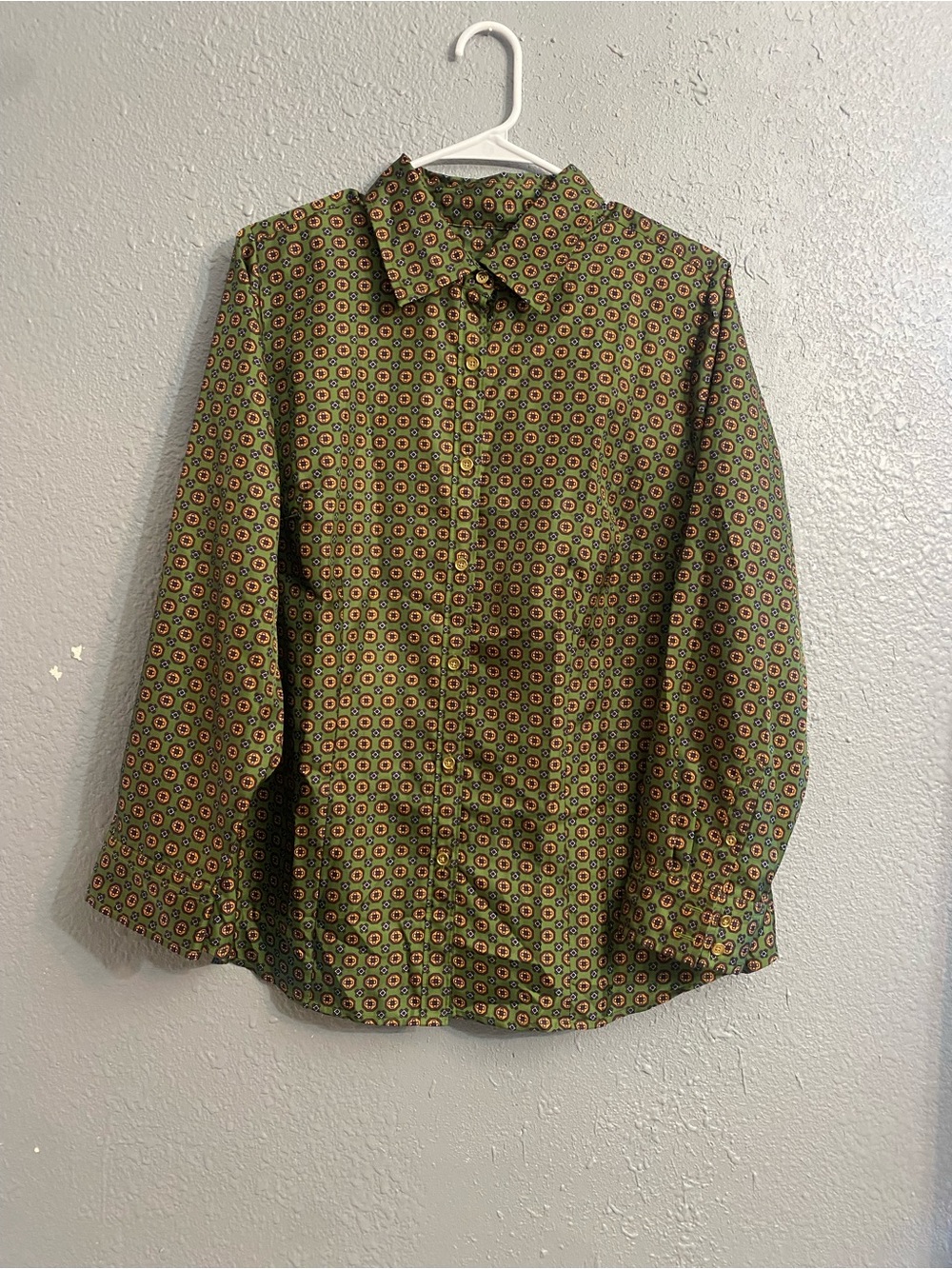 Talbots Olive Green Printed Button-Down Shirt